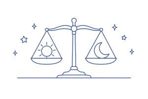 Bipolar Bozukluk: Bilimsel Bir Bakış ve Güncel Tedavi Yaklaşımları Bir kefesinde güneş diğerinde ay olan dengeli terazi — bipolar bozukluk çizimi